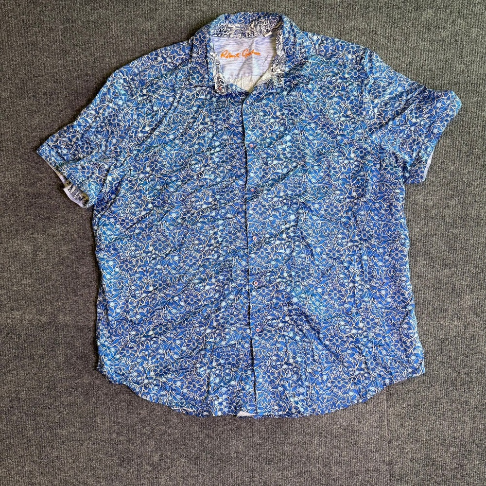 Robert Graham Mens 3XL Blue Floral Short Sleeve Button Down Shirt Classic Fit